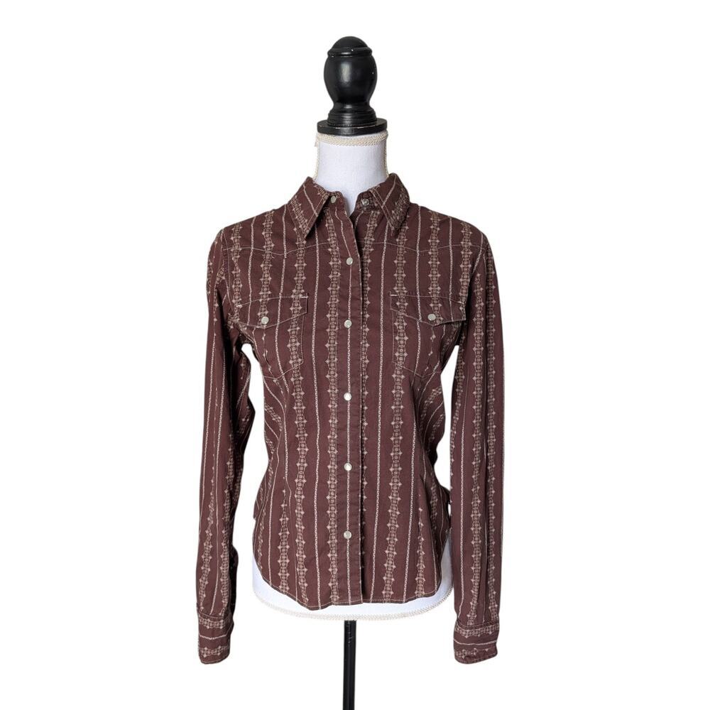 The North Face A5 Series Brown Geometric Pearl Snap Western Shirt Size Medium